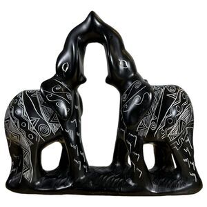 Hand Carved Soapstone Kissing Elephant Figurine